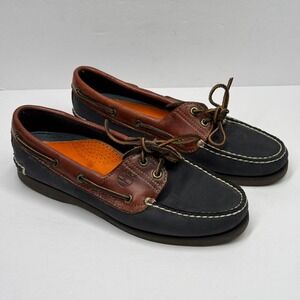 Timberland Boat Shoes 2-Eye Brown Black Leather Moc Toe Slip-On Size 8W